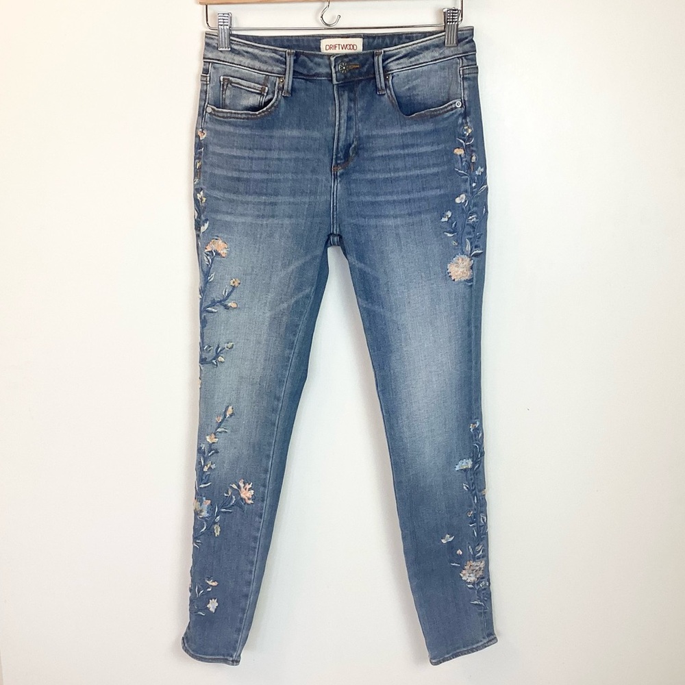 DRIFTWOOD Blue Skinny Jeans with Floral Embroidery